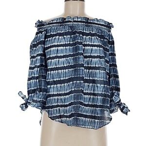 Michael Kors women's chambray ruffled tie-sleeve off-the-shoulder blouse